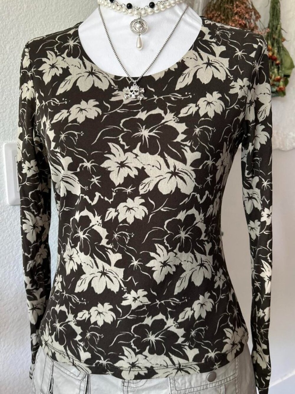Y2K INC Brown Micro Mesh Long Sleeve Top